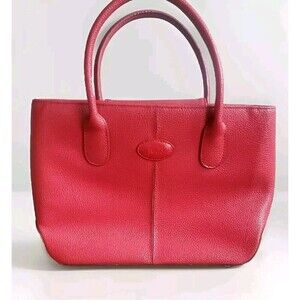 TOD'S Top Handle Pebbled Leather Bag Women's Red  Stitched Dual Top  12x8.5"